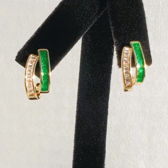 14K Gold Green Jade 1ct Diamond Twisted 2 Row Earrings Stamped 1 ct Jewelry 14 K